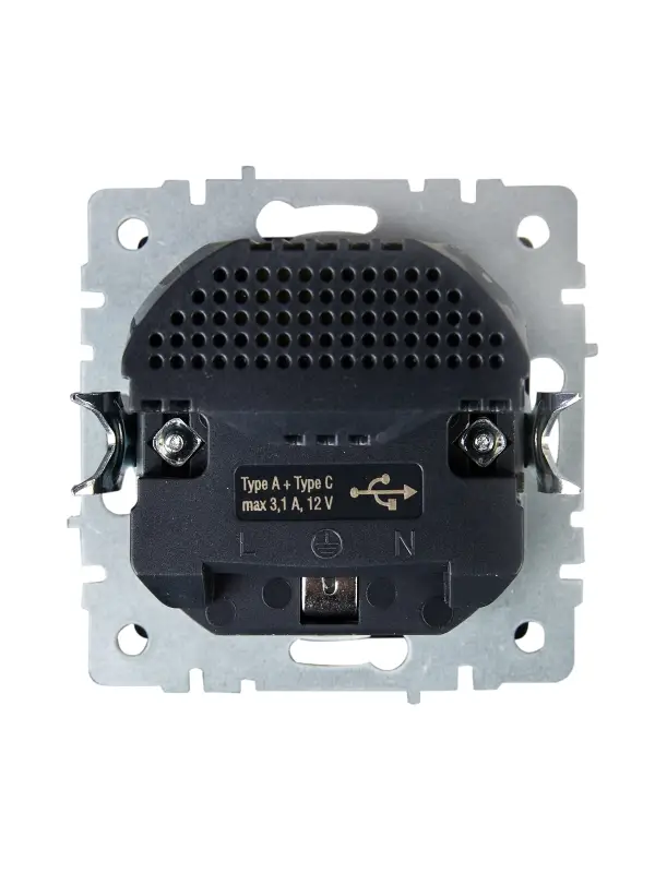 BRITE Розетка с заземлением с защитными шторками 16А с USB A+C 18Вт РЮш11-1-БрС сталь