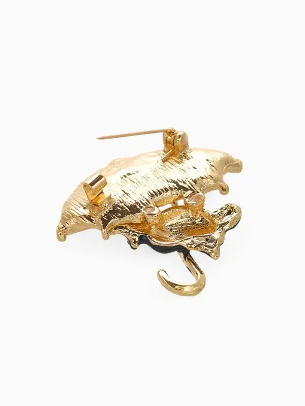 Брошь &laquo;Кошка&raquo;, под зонтом, чёрно-жёлтая в золоте