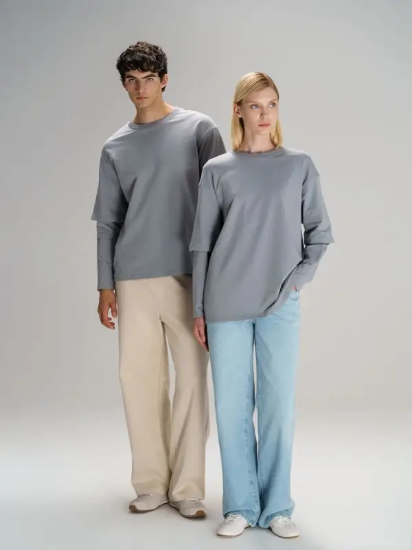 Футболка оверсайз с двойным рукавом Kosmos, светло-серая, размер XS/S Футболка оверсайз с двойным рукавом Kosmos, светло-серая, размер XS/S