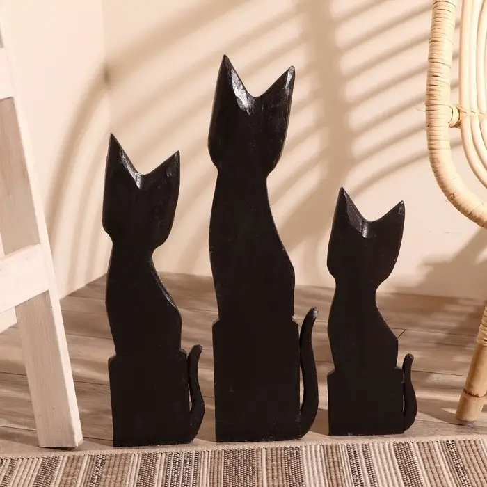 Сувенир &laquo;Кошки расписанные серебром&raquo;, набор 3 шт., h=30 см, h=40 см, h=50 см, дерево