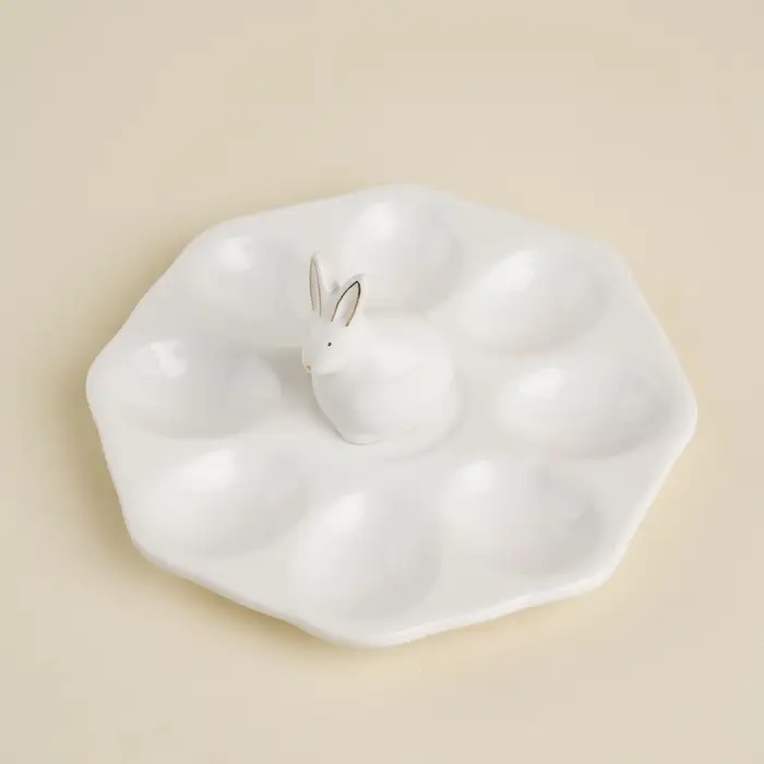 Подставка для яиц SL Home &laquo;Пасхальные кролики&raquo;, 19&times;9 см, 8 ячеек, доломит, белая