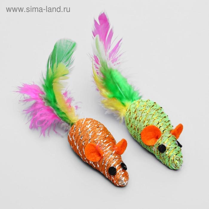 Мышь  Мышь "Праздничная с перьями", 7 см, микс цветов