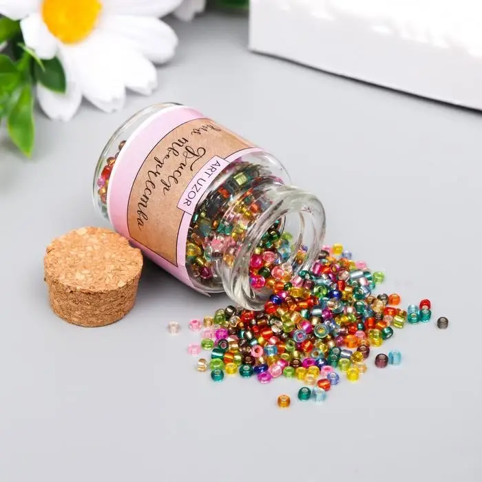 Бисер круглый 12/0 в бутылочке  Бисер круглый 12/0 в бутылочке "Разноцветный" прозрачно-цветной 20 гр