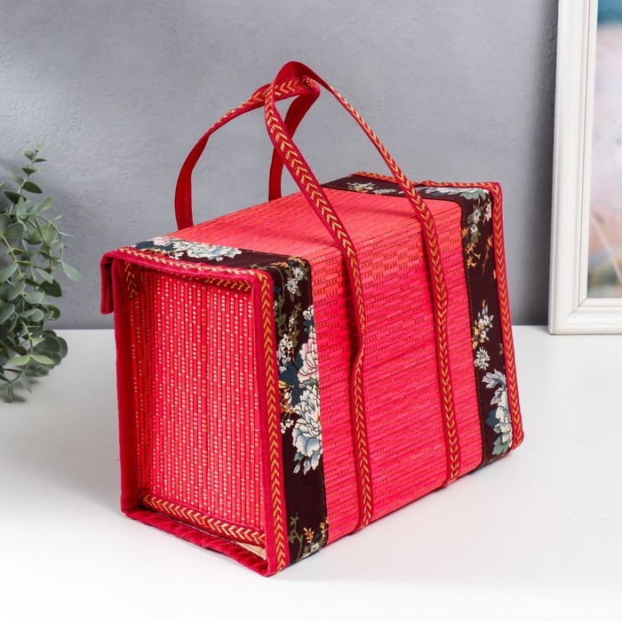 Шкатулка бамбук Шкатулка бамбук "Цветы на чёрном" красная, с ручками 20х15х30 см