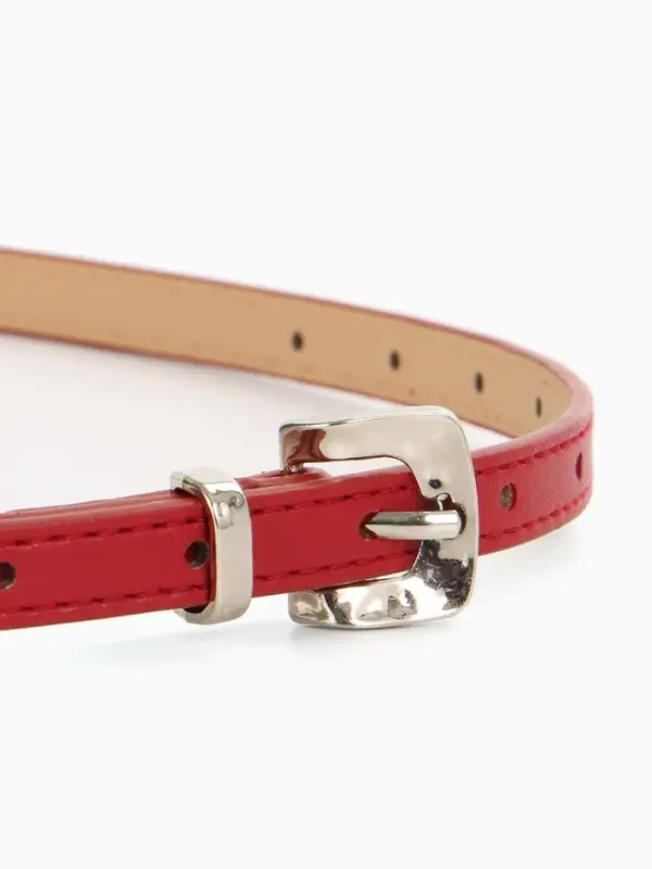 Ремень женский тонкий, 110&times;1.3 см, с пряжкой металл, красный