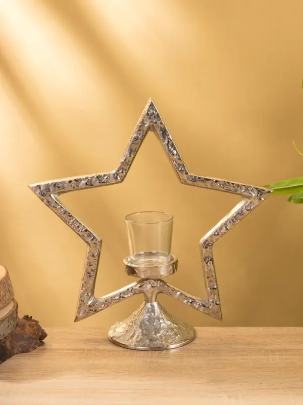 Подсвечник со стеклом "Звезда" алюминий  28х10,5х29,5 см
