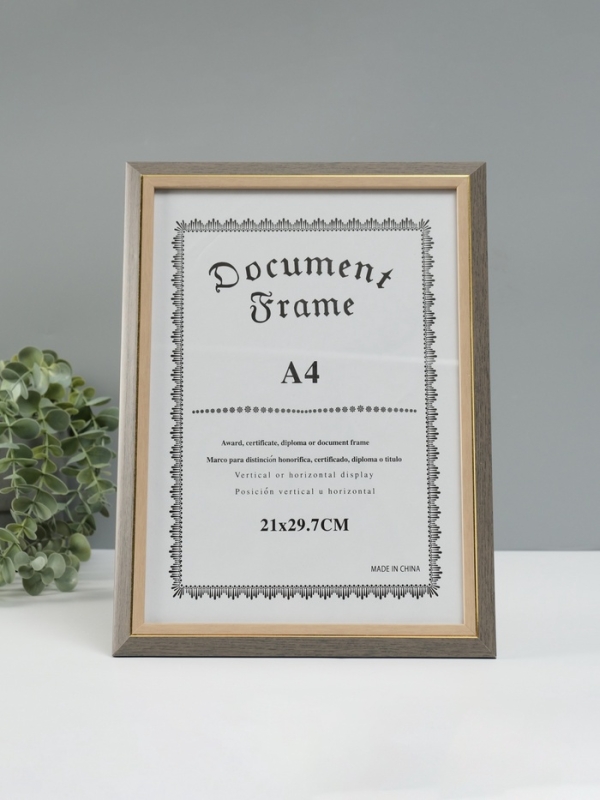 Фоторамка пластик формат А4 "Бело-серая" с золотой полосой 1,5х23,6х32,3 см