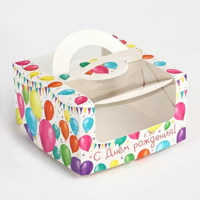 Коробка под бенто-торт с окном «С Днём рождения!», 14 х 14 х 8 см Коробка под бенто-торт с окном «С Днём рождения!», 14 х 14 х 8 см