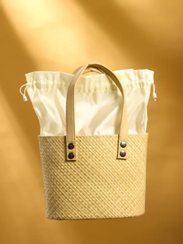 Сумка плетёная из пандана, 23×13×35 см, бежевая