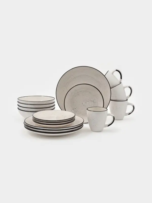 Набор посуды 16 предметов Доляна  Набор посуды 16 предметов Доляна "Nature" Тар 27, 19 см, глуб тар 18 см, кружка беж в крап   1088421