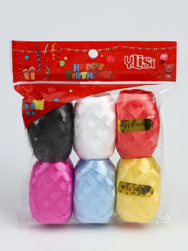 Лента упаковочная для воздушных шаров и подарков, матовая, ассорти, набор 6 шт., 0.5 см &times; 10 м