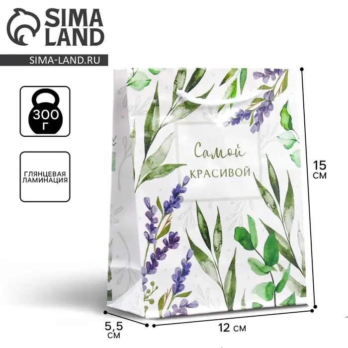 Пакет подарочный ламинированный, упаковка, Best wishes, S 12 х 15 х 5.5 см