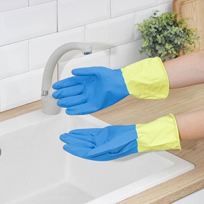 Перчатки хозяйственные резиновые Доляна, размер XL, плотные, 80 гр, цвет МИКС Перчатки хозяйственные резиновые Доляна, размер XL, плотные, 80 гр, цвет МИКС