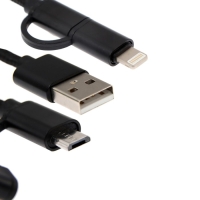 Кабель Windigo, 2 в 1, microUSB/Lightning - USB, 2 А, нейлон оплетка, 1 м, черный