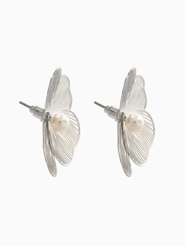 Серьги с жемчугом &laquo;Цветы&raquo; крупные, белые в серебре