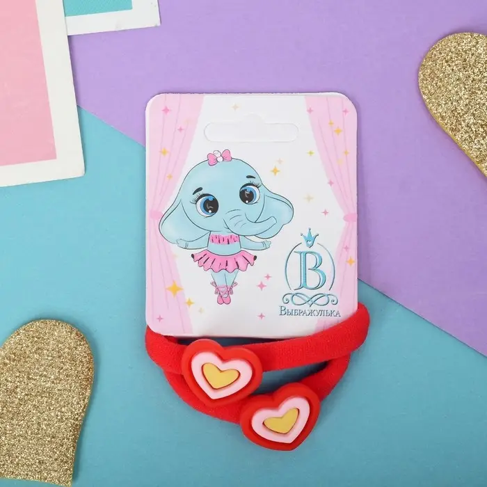 Резинки для волос «Маленькая радость», набор 2 шт., сердечко, 4 см, красные