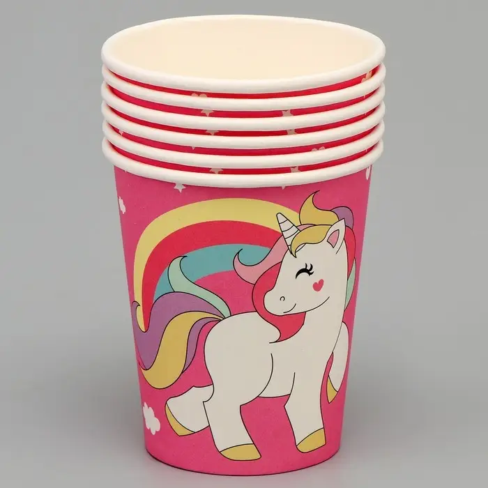 Стакан бумажный «Единорог и звёзды», набор 6 шт., 220 мл, розовый