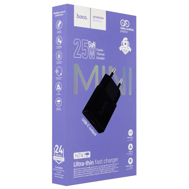 Переходник сетевого зарядного устройства на Type-C PD25W N71 HOCO черный