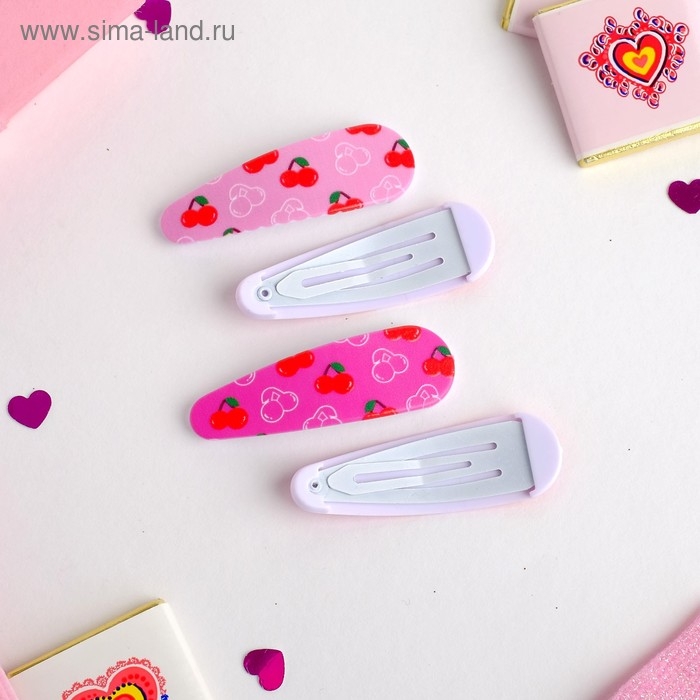 Невидимка для волос  Невидимка для волос "Ягодки" (набор 4 шт) вишенки 5 см, розовый