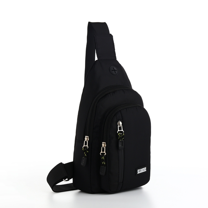 Сумка-слинг из текстиля, 3 наружных кармана, цвет чёрный Сумка-слинг из текстиля, 3 наружных кармана, цвет чёрный