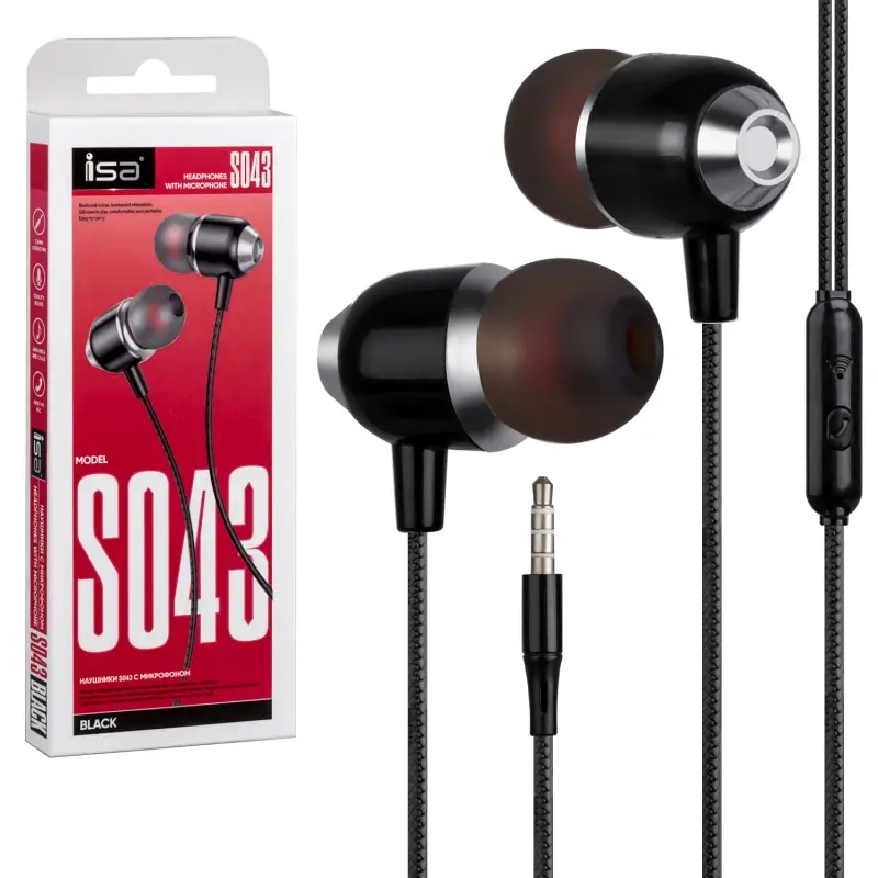 Наушники ISA S43 с микрофоном черные Наушники ISA S43 с микрофоном черные