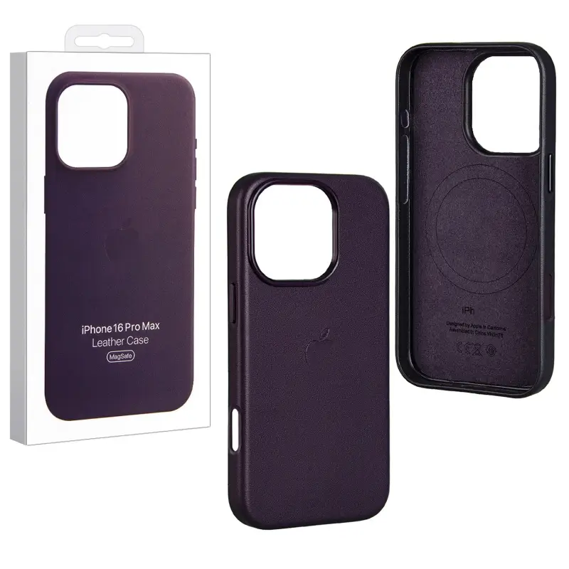 Чехол для iPhone 16 Pro Max Leather Case 100% ORG (MagSafe) c LOGO Dark Purple