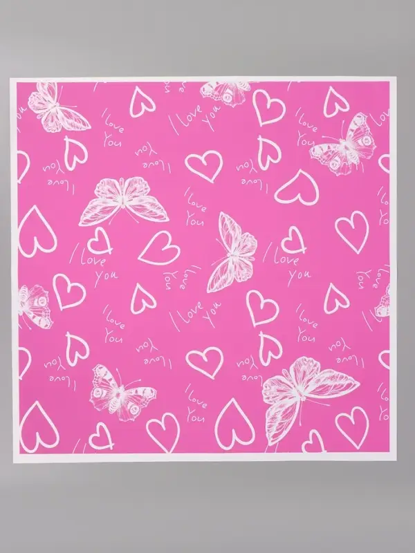 Плёнка для цветов, &laquo;Бабочки и сердца&raquo;, фуксия, 57&times;57 см