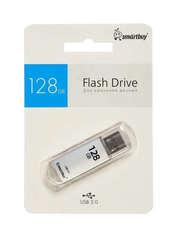 Флешка Smartbuy V-Cut, 128 ГБ, USB 3.0, чтение до 75 Мб/с, запись до 25 Мб/с, серая