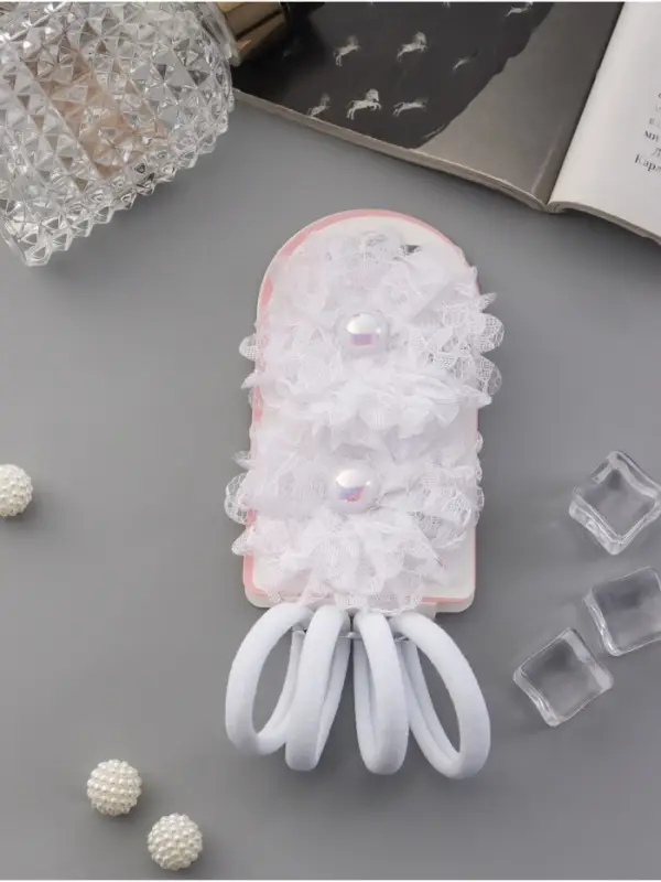 Набор для волос &laquo;Милашка&raquo;, 2 зажима, 4 резинки, кружева, белый