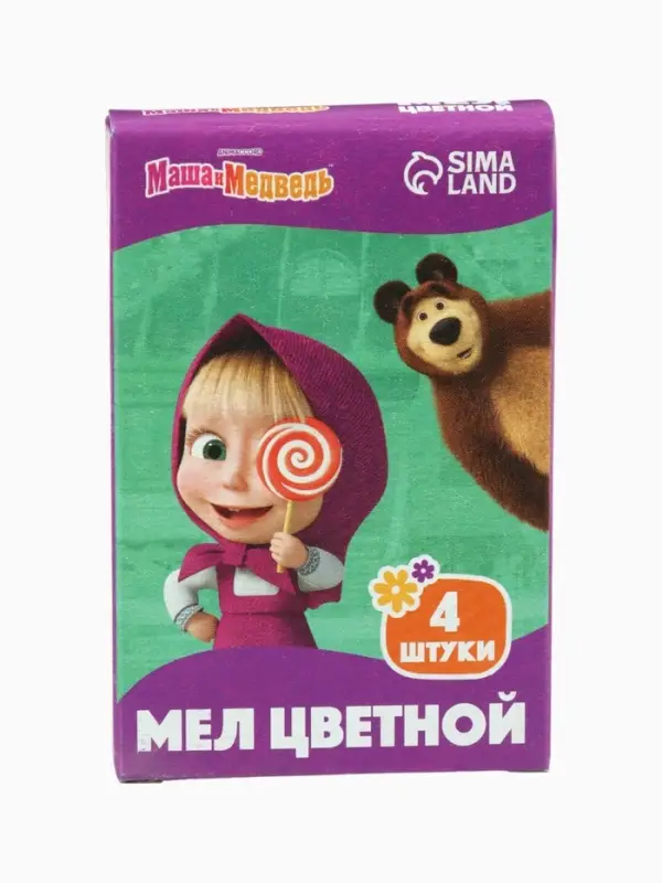 Мелки цветные школьные, 4 шт. «Маша и медведь», прямоугольные Мелки цветные школьные, 4 шт. «Маша и медведь», прямоугольные