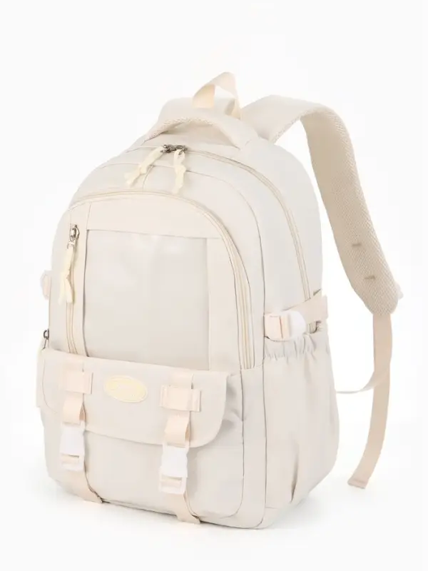 Рюкзак школьный, однотонный, 2 отделения, 5 карманов, 30&times;13&times;44 см, белый