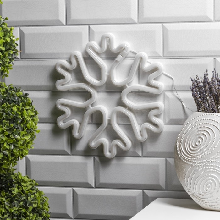 Неоновая вывеска «Снежинка» 30 см, батарейки ААх3 (не в комплекте), USB, свечение белое Неоновая вывеска «Снежинка» 30 см, батарейки ААх3 (не в комплекте), USB, свечение белое