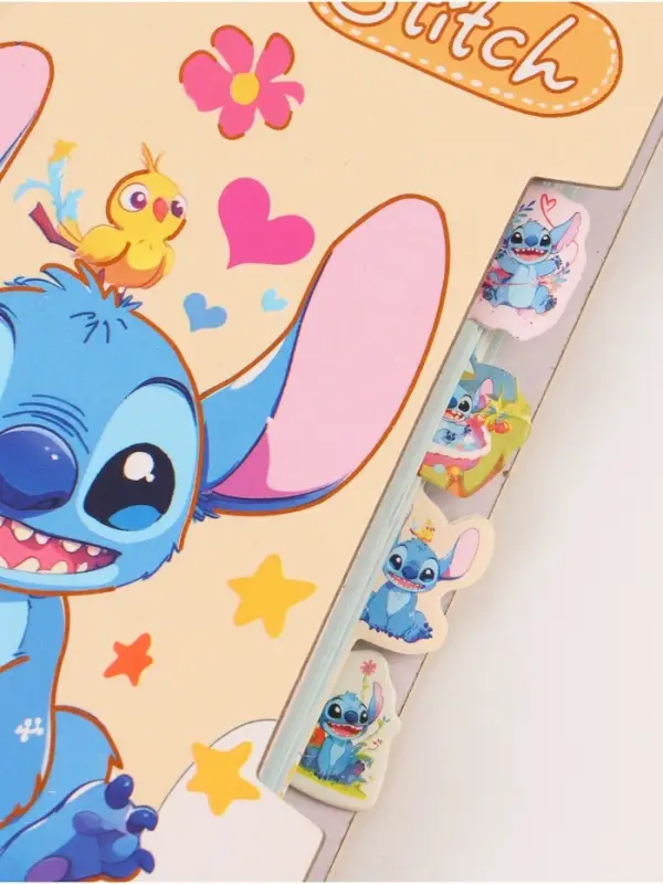 Блокнот с разделителями А6 “Стич и птичка”, 65л