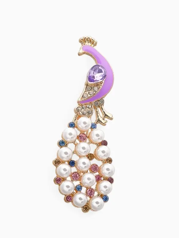 Брошь &laquo;Павлин&raquo;, с жемчужным хвостом, разноцветная в золоте
