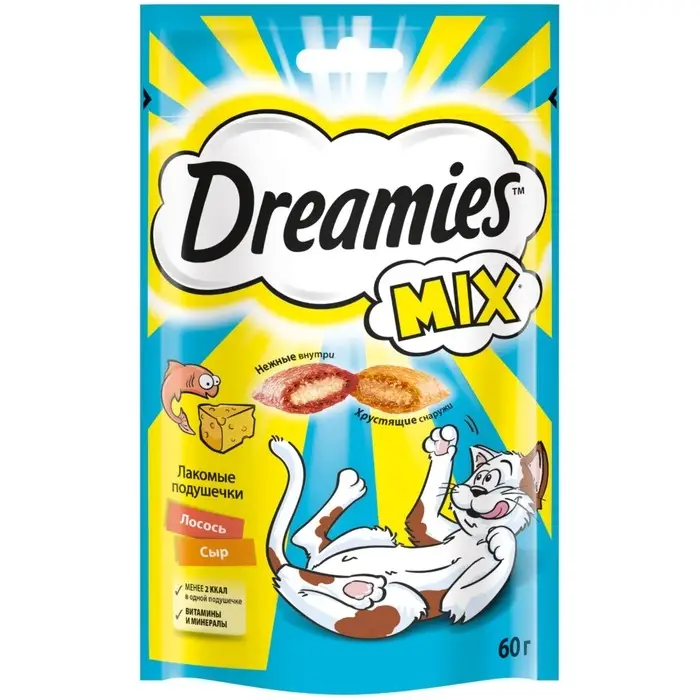 Лакомство Dreamies для кошек, лосось/сыр, 60 г Лакомство Dreamies для кошек, лосось/сыр, 60 г