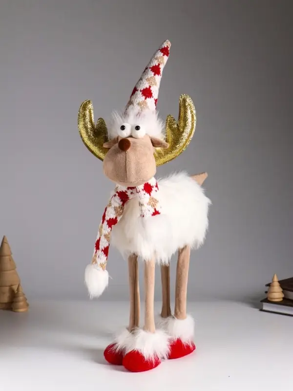 Кукла интерьерная "Лосик в белой шубе, колпаке и шарфе с узорами" 22х12х48 см