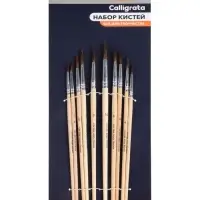 Кисти для рисования, белка, 10 штук: № 1, 2, 3, 4, 5, 6, 7, 8, 9, 10, Calligrata, круглые, деревянная ручка, международный размер