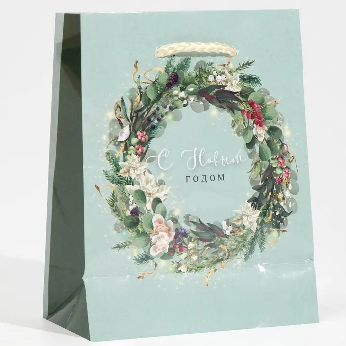 Пакет подарочный новогодний ламинированный «Новогодний венок», S 11.5 х 14.5 х 5.5 см Пакет подарочный новогодний ламинированный «Новогодний венок», S 11.5 х 14.5 х 5.5 см