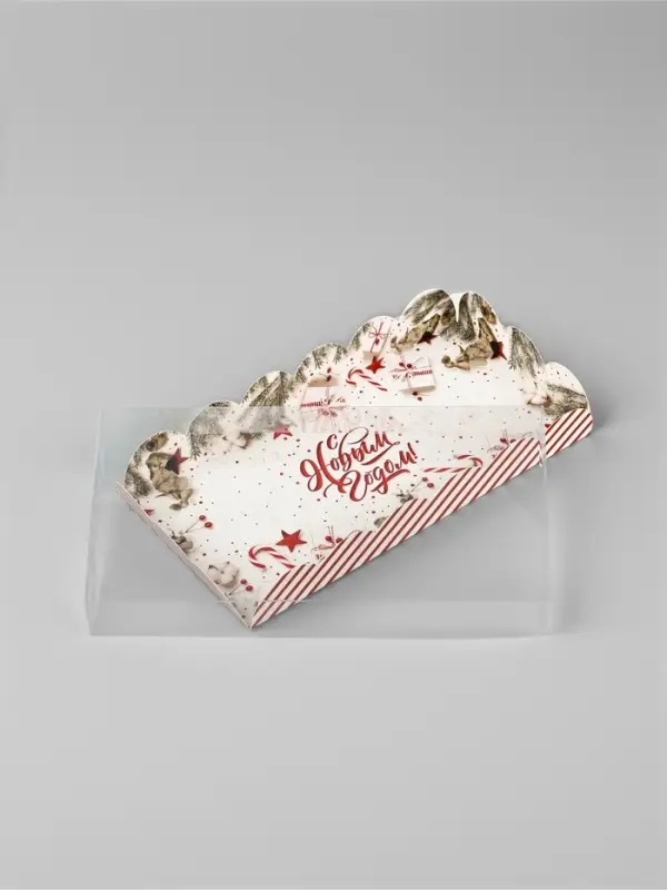 Коробка для кондитерских изделий с пластиковой крышкой &laquo;С Новым годом!&raquo;, 10.5&times;21&times;3 см