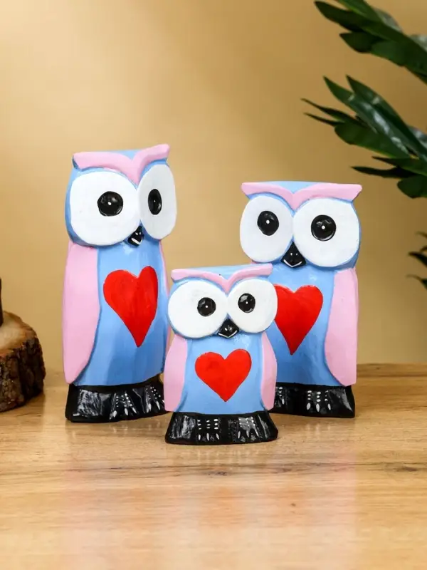 Набор сувенирный "Совята с сердечком" дерево H 15, 13, 11 см, цв. сиренево-голубой