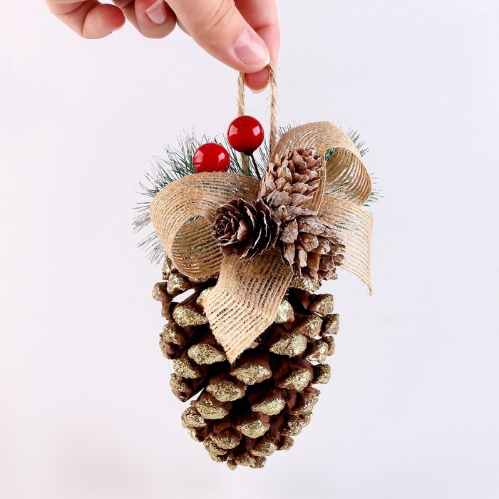 Новый год! Шишка декоративная «Золотоая с бантиком» 10 × 10 × 18 см Новый год! Шишка декоративная «Золотоая с бантиком» 10 × 10 × 18 см