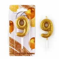 Свеча для торта, цифра, блестящая «9», золото, 9,5 х 4 см
