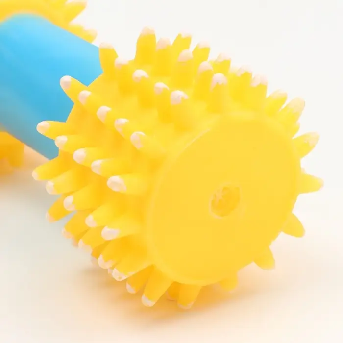 Игрушка для собак пищащая &laquo;Массажная гантель&raquo;, 14 см, жёлтая/голубая