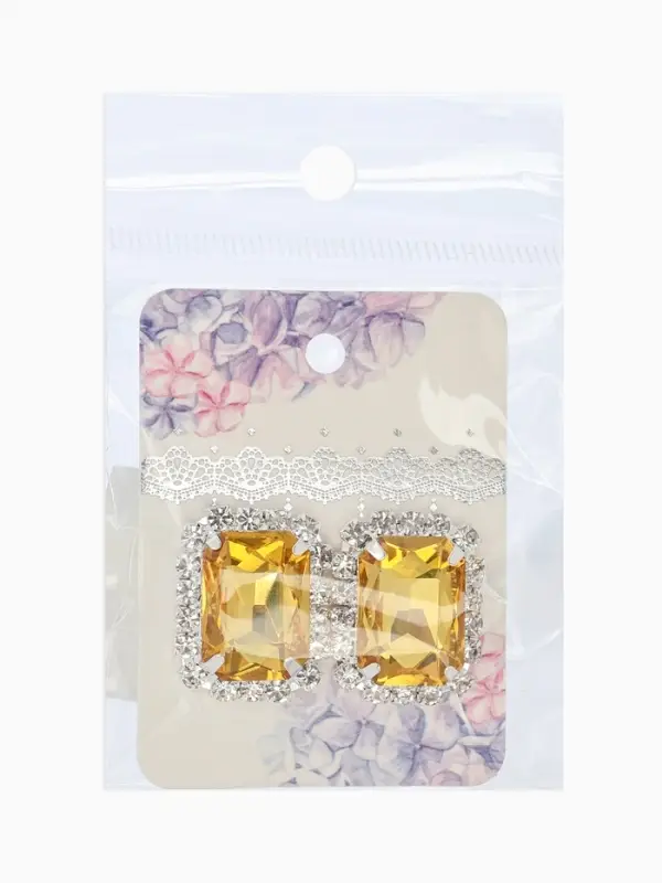 Серьги со стразами "Роскошь", прямоугольник, цвет жёлто-белый в серебре