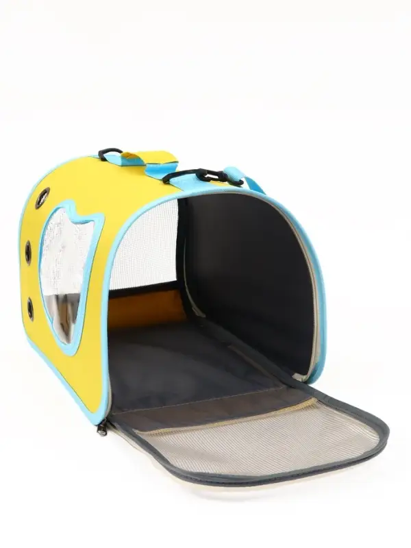 Сумка - переноска каркасная &laquo;Кошачий вид&raquo;, 41&times;27&times;25 см, жёлтая, бирюзовая
