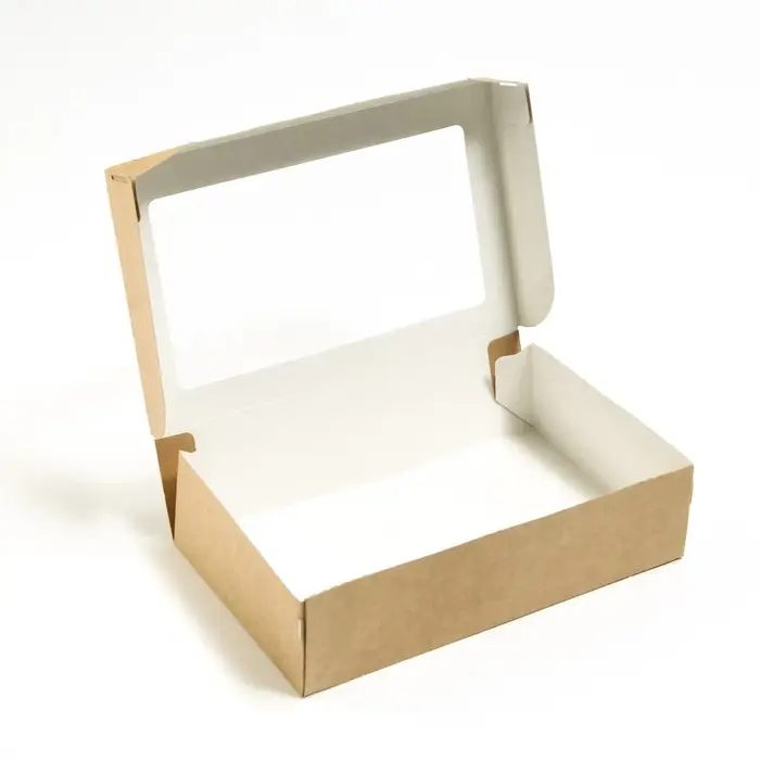 Упаковка для продуктов, крафт с окном, 23×14×6 см, 1.9 л