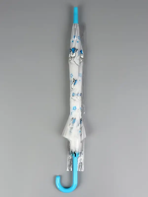 Зонт - трость детский &laquo;Единороги&raquo;, полуавтоматический, 8 спиц, R=45/54 см, d=90 см, прозрачный, белый, голубой