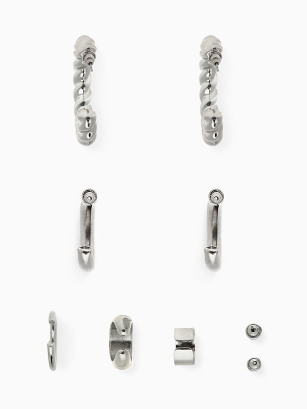 Набор серьги и каффы 9 шт. «Кольца» переплетение, цвет серебро