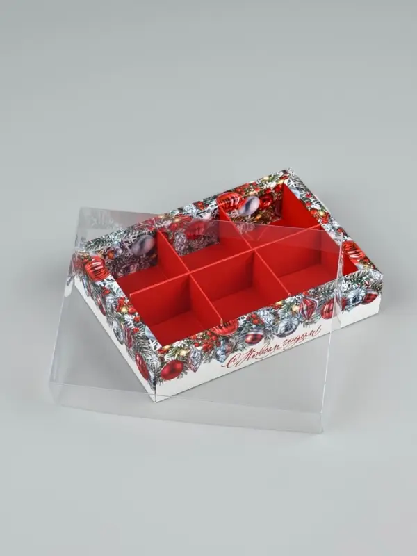 Коробка под 6 конфет с ячейками &laquo;Ёлочные новогодние шары&raquo;, 10&times;14.5&times;3 см
