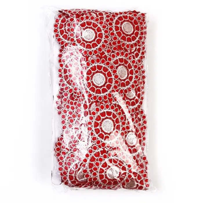 Тесьма Круги бежево-красные 6.5 см, в упаковке 27.5 м